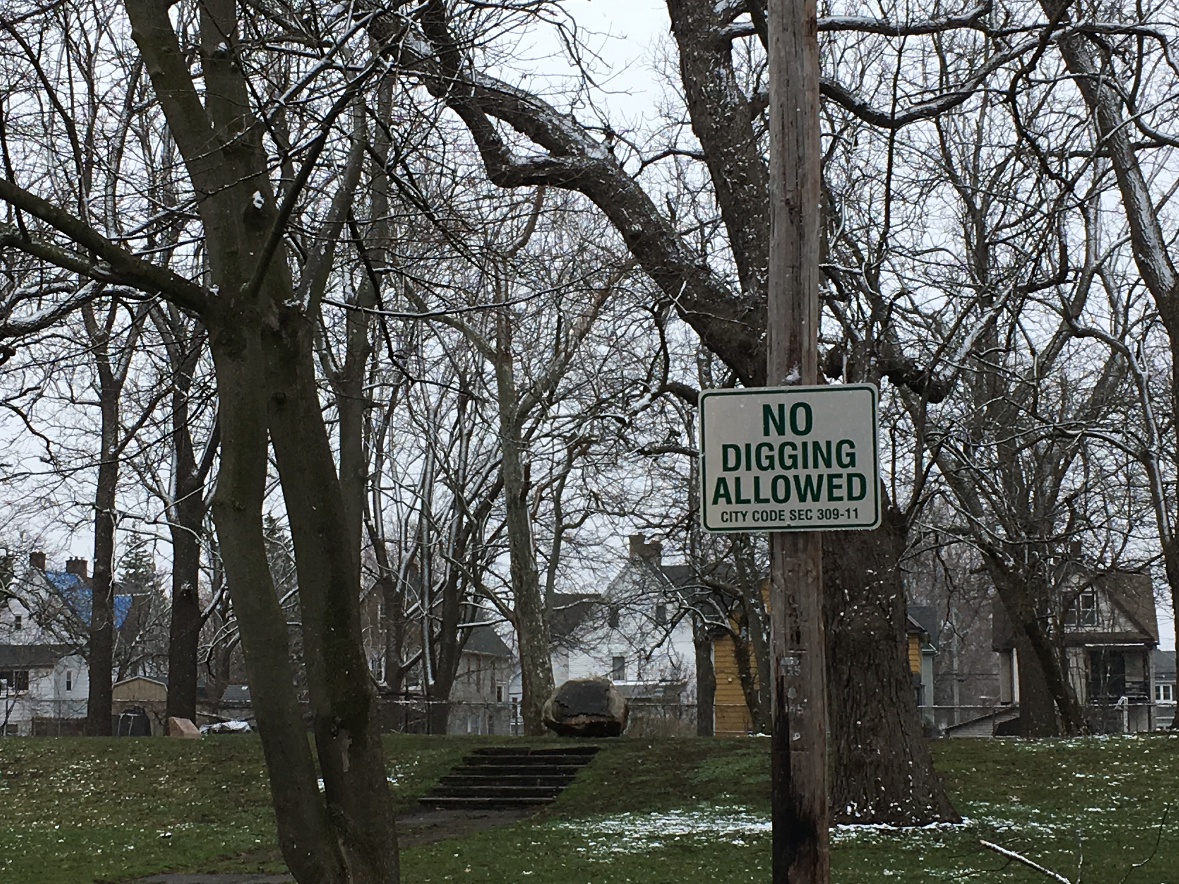 Seneca Indian Park - Buffum St. NO DIGGING ALLOWED sign 04-01-2021